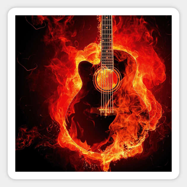 Fire Guitar Magnet by Realms.World